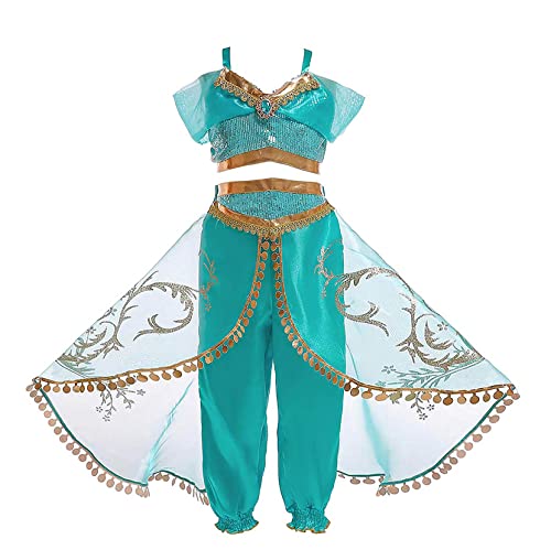 Maoluo Vintage Girls Arabian Princess Costume Kids Dress Up Halloween Party Cosplay Outfit Size 4-10 Years Teal