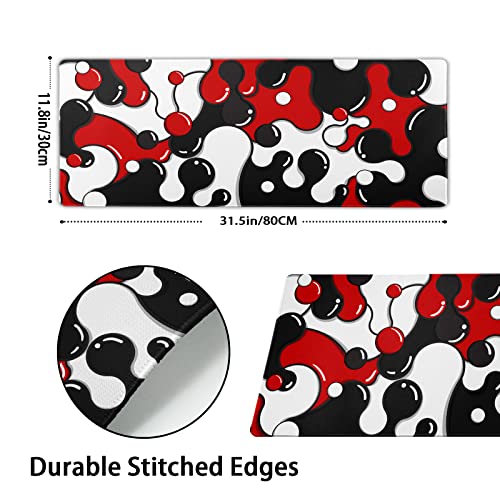 Image of Red Black White Mouse Pad Anime Cool Geometric Japanese Extended Desk Mat 80X30cm Non-Slip Rubber Base Stitched Edge Large XL Mousepad for Desk Gaming Laptop Desktop,31.5x11.8 Inch