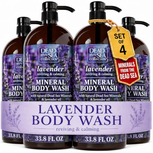 Image of Dead Sea Collection Lavender Body Wash for Women and Men - with Pure Dead Sea Minerals and Coconut Oil - Cleanses and Moisturizes Skin - Pack of 4 (67.6 fl. oz)