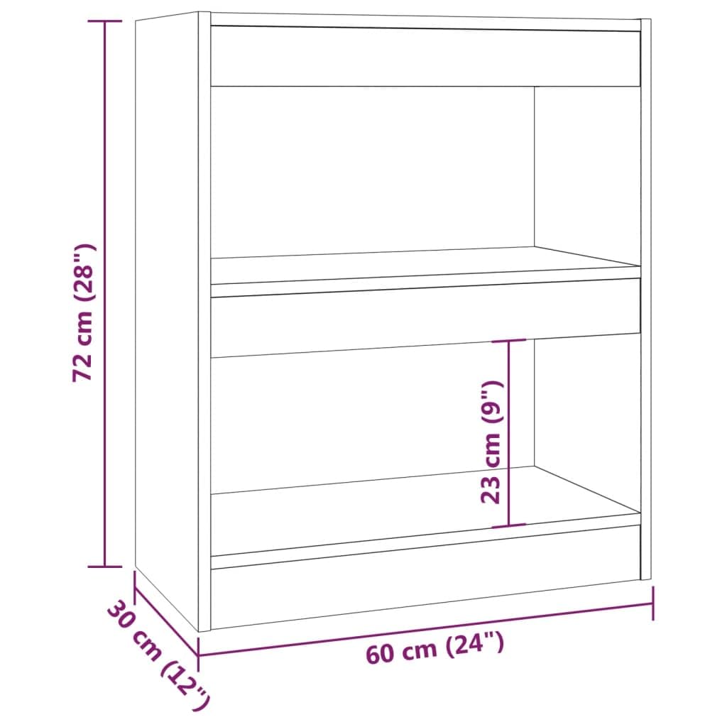 Bücherregal Grau Sonoma 60x30x72 cm, Raumteiler mit Stauraum für Bücher, Zeitschriften und DVDs, Robustes und stabiles Regal für Flur und Wohnraum, pflegeleicht mit feuchtem Tuch