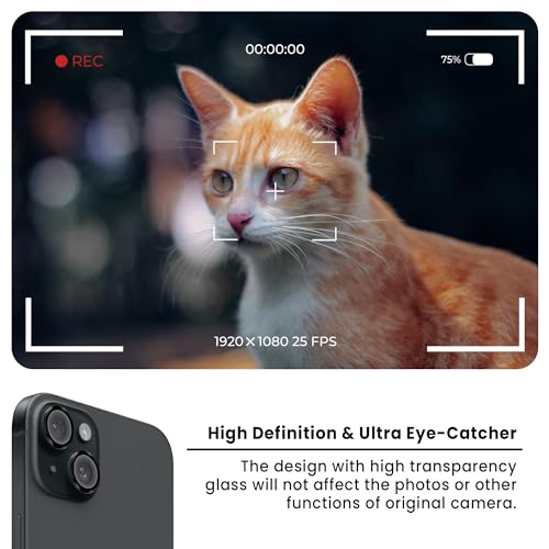 Image of ArmourPro Premium Camera Lens Protector Tempered Glass Compatible For iPhone 15 and iPhone 15 Plus Tough HD Individual Aluminum Alloy Rings 9H Camera Cover , Scratch-Resistant,Camera Lens Protection| Black