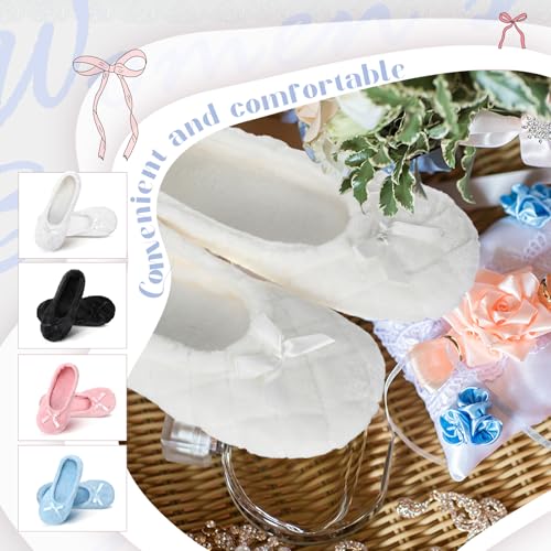 Geyoga 4 Pairs Women's Ballerina House Slippers with Satin Bow Tie Non Slip Slippers Ballet Socks for Wedding Housewarming4