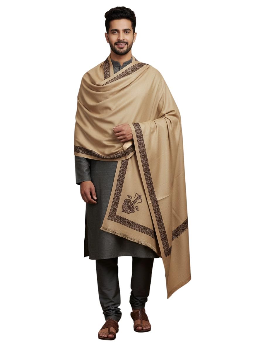 KAVIM Beige Wool Printed Men's Shawl KA-SWL-53-picture-26