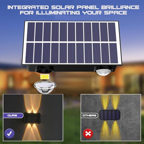 Image of GIGAWATTS 4 LED Solar Wall Light On /Off Botton & 1.5Ah Battery Water Resistant Decor Deck Fence Lights Flood Lamp for Home Garden Terrace Patio (Set of 1, Warm White)