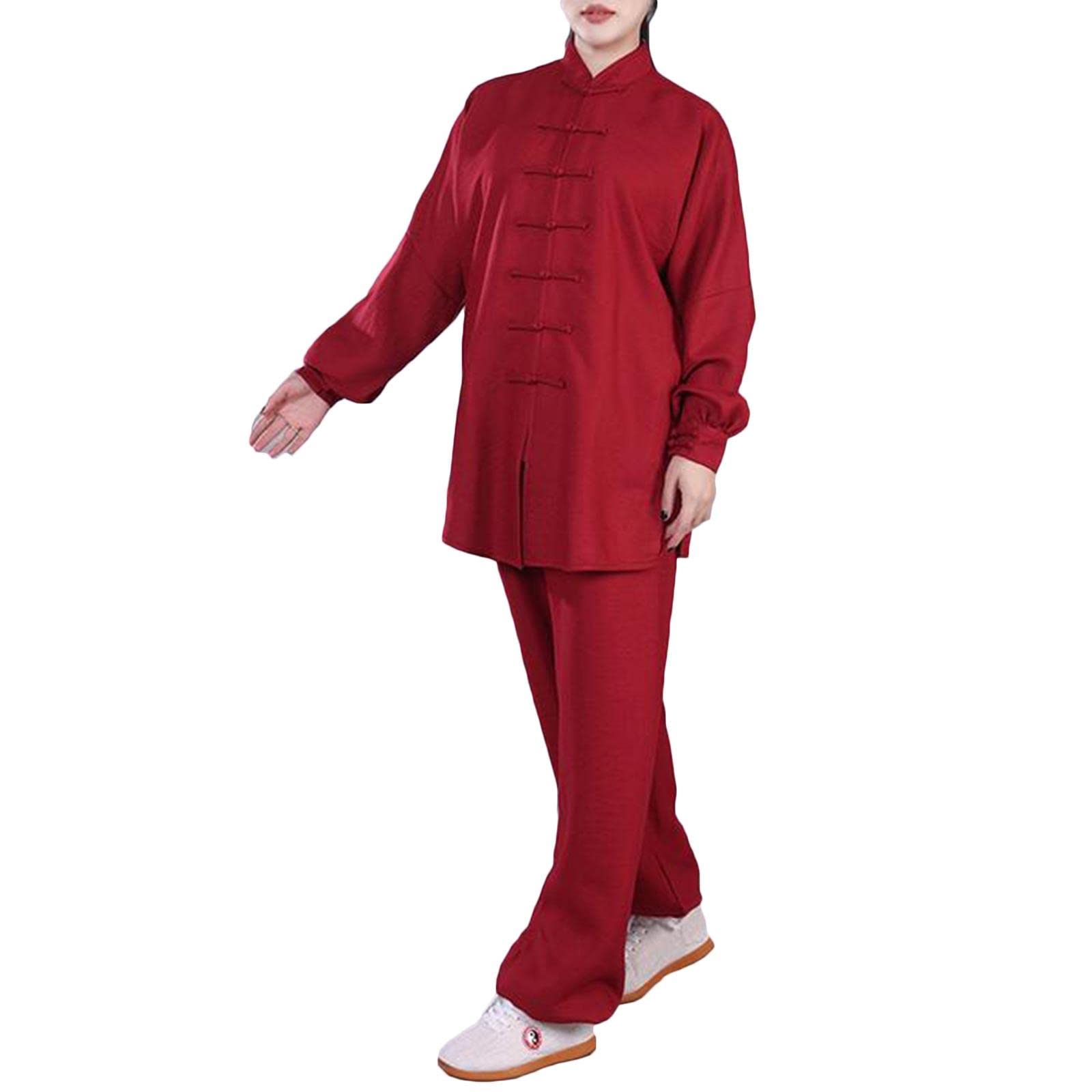 Tai Chi mundur mężczyźni kobiety sztuki walki ubrania treningowe kung fu zestawy strojów tradycyjne skrzydło chun mundur topy dole, czerwony-XS