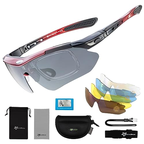 ROCKBROS Lunettes de Sport Polarisées Hommes Cyclisme Lunettes VTT Hommes Femmes Protection UV400 Lunettes de Soleil pour Vélo Pêche Course Conduite avec 5 Verres...