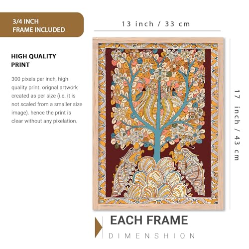 Image of kotart Premium Digital Madhubani Art Paintings with Frame for Home Decor - Framed Painting for Living Room Bedroom Office Room Decor - Painting for Wall Decoration - Pack of 6 (13X17, G)