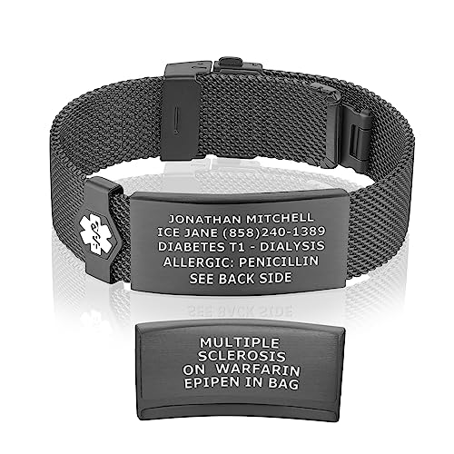 Divoti Deep Custom Engraved Medical Alert ID Bracelet – Custom Medical ID 5 Lines Front, 4 Back (24 Char Each) – Milanese Mesh Loop, Secure Clasp, PVD Rose Gold w/White Caduceus (5.5–7.8