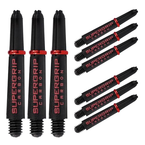 Harrows Darts 3 Sets Supergrip Carbon Dartschäfte – 9 Dartschäfte insgesamt – Medium, Midi & Short (rot, kurz)