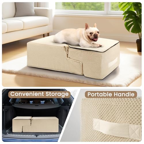 Image of Aodisman Dog Steps for Bed & Couch,18.5 inch H 4-Step Pet Stairs for Small Dogs | High-Support Anti-Slip Dog Ramp, Easy-to-Climb Steps for Doggies, Older Cats,Short-Legged Dogs to Get on and off Beds,Beige