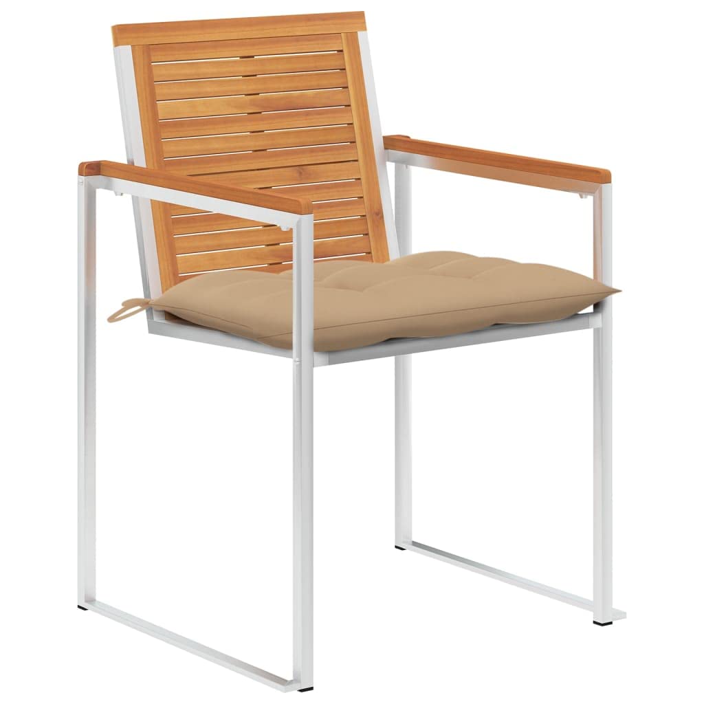 Juego de 8 sillas de jardín con cojines de madera maciza de acacia y acero inoxidable – Juego de sillas de jardín de madera de acacia con cojines para patio y jardín