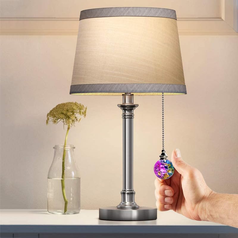 Image of Crystal Ball Ceiling Fan Pull Chain Ornament, 12 inch Chain Gradient Color Fan Light Pulls Decorative Extension with Connector, Sliver Chain