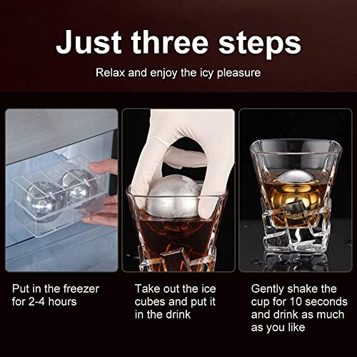 Dualshine 3 Pcs Large Round Whiskey Stones Spherical Reusable Stainless Steel Ice Cubes Golf Ball Whiskey Stones Balls Metal Ice Balls Gift Set For Red Wine Scotch Whiskey Bar Beer thumb #3