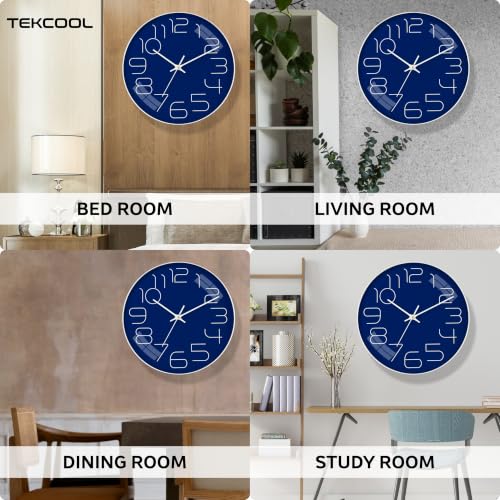 Image of TEKCOOL Plastic Digital Wall Clock 12 inch Silent Quartz Decorative Non-Ticking Classic Clock Battery Operated Round Easy to Read for Room /Home /Kitchen /Bedroom /Office /School-(Blue)'