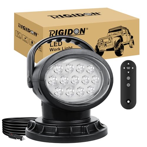 RIGIDON Strobo Faro da ricerca Led, 38W 3800LM Spotlight Rotazione 360° Telecomandato Luce da Lavoro esterno con Magnetica, Luce da Ricerca per Auto Fuoristrada Camion SUV 4x4 Barca, Faretto a led