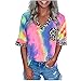 Yowablo Femmes Casual Tie-DyeT Shirt Summer Leopard Patchwork V Neck Tops à Manches Courtes Aide Domicile