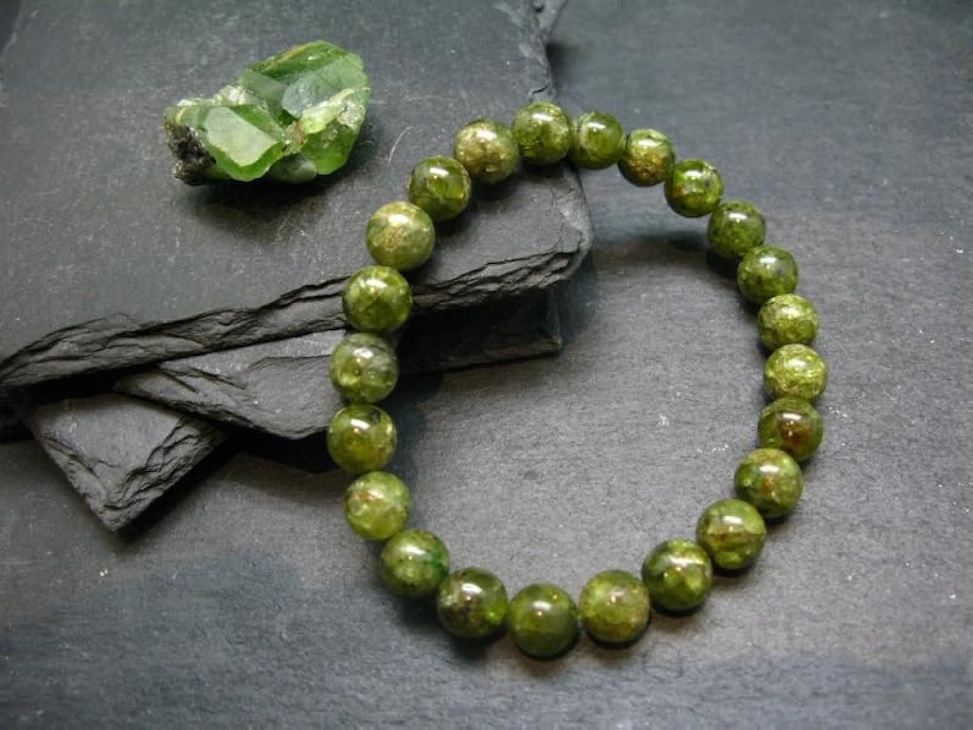 Natural Peridot 8mm Round Beads Stretchable Bracelet, Unisex