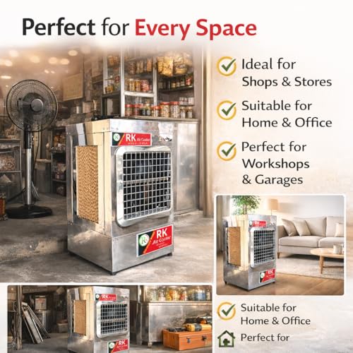 Image of Steel Air Cooler Heavy Duty Desert Air Cooler for Home & Shop | High Airflow Cooling with Honeycomb Pads | Energy Efficient Air Cooler (Silver Finish) 80L