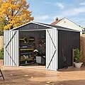 Besteagle 8x8 FT Outdoor Storage Shed, Utility Metal Tool Storage with Lockable Doors and Updated Frame Structure, Large Metal Garden Shed for Backyard, Patio Lawn, Black