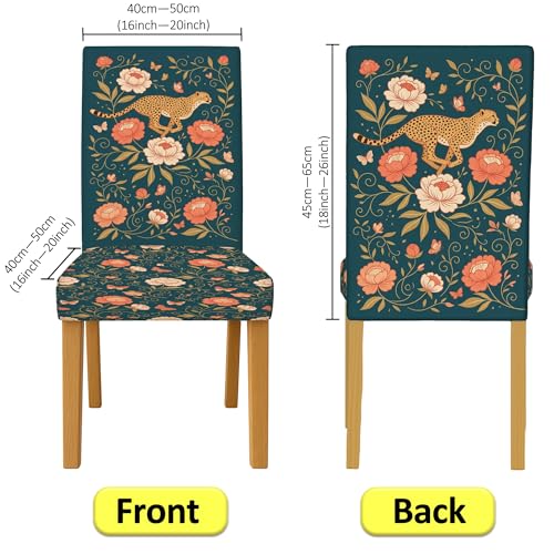 Housses de chaise lavables bleu sarcelle motif feuille et élasthanne extensible - 4