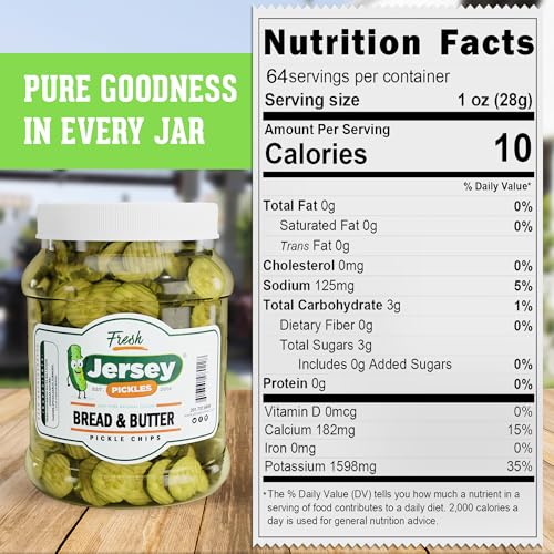 Jersey Pickles - Bread and Butter Pickled Chips (Half Gallon) - Fresh, Keto-Friendly, and Perfect for Snacks, Sandwiches, or Salads – The perfect Pickle Jars Cornichon for Families or Gatherings