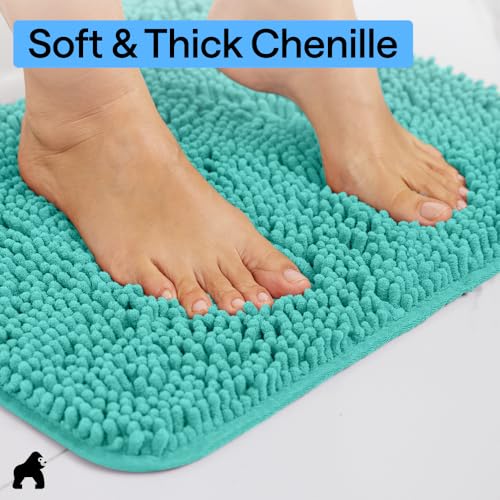 Image of Gorilla Grip Luxury Chenille Bathroom Rug Mat, 44x26, Extra Soft and Absorbent Large Shaggy Rugs, Machine Wash Dry, Perfect Plush Carpet Mats for Tub, Shower, and Bath Room, Turquoise