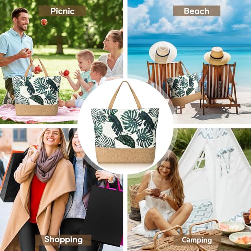 Image of Trifabricy Beach Bag for Women, Large Beach Tote Bags with Zipper, Woven Straw Tote Waterproof, Swim Gym Shopping Travel Bag