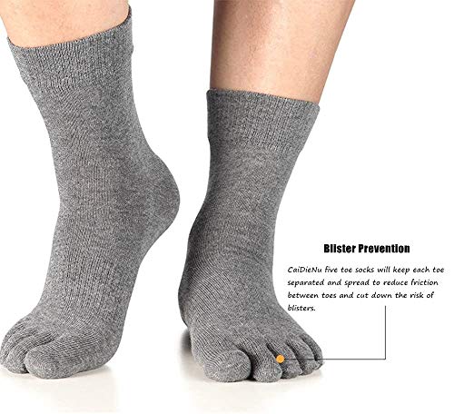 CaiDieNu Mens Toe Socks Cotton Athletic Running Five Finger Crew Socks, 5 Pairs2