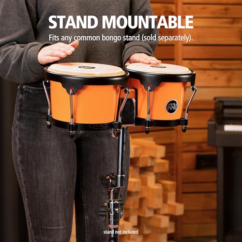 Image of Bongo Drum Set with Durable Synthetic All-weather Shells, Journey Series - NOT MADE IN CHINA - Natural Buffalo Skin Heads, 2-YEAR WARRANTY