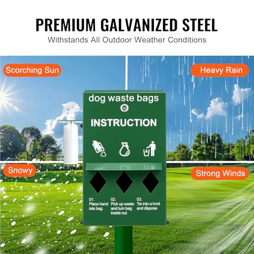 Image of VEVOR Dog Poop Bag Dispenser with Hand Wash Bottle, Lockable Outdoor Dog Waste Bag Holder with 600 Waste Bags, Stake, Pole, Fence & Wall Mounted Dog Poop Bag Storage, Pet Waste Station for Porch, Lawn