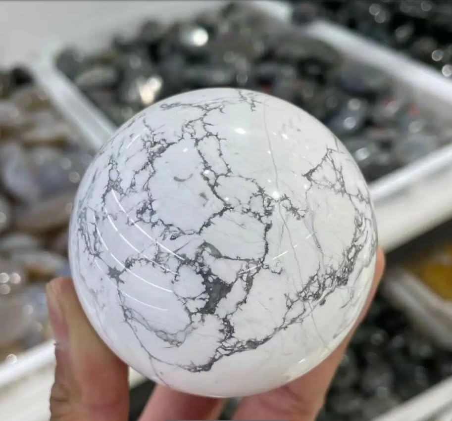 VEKETE 50–90mm Natürliche Edelstein-Kristallkugel In Weiß Und Türkis,Stellt Dekorative Geschenke Der Reiki-Artefakt-Steinkugel Wieder Her,50-60mm