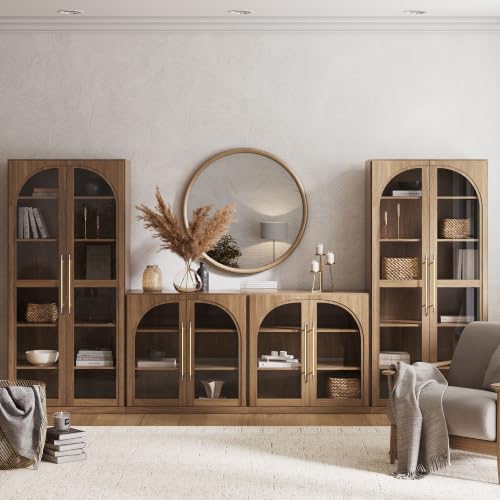 Image of BELLEZE Jagger 128 inch Wall Unit 3-Piece Modular TV Stand - Camel