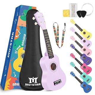 MUSTAR Soprano Ukulele for Beginners Kit – 21 Inch Basswood Ukuleles for Beginner, Ukulele Pack With Gig Bag, Strap, Purple Ukuleles Set - Les Beatles, Paul McCartney, John Lennon, RIngo Starr, George Harrison
