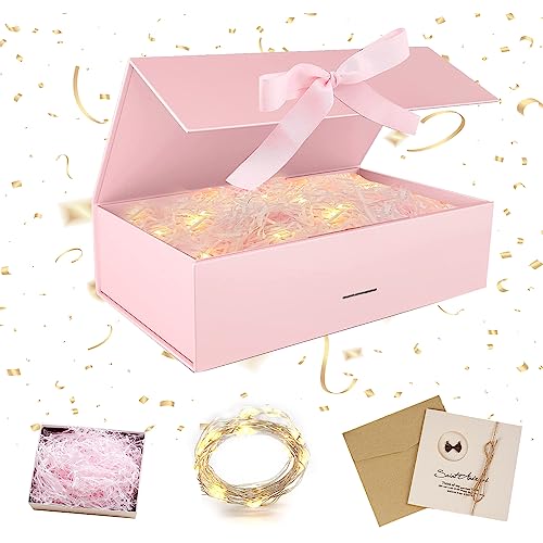 Große Geschenkbox 42x32x15.5cm Mit Schleife & Karte - Rosa Geschenkverpackung