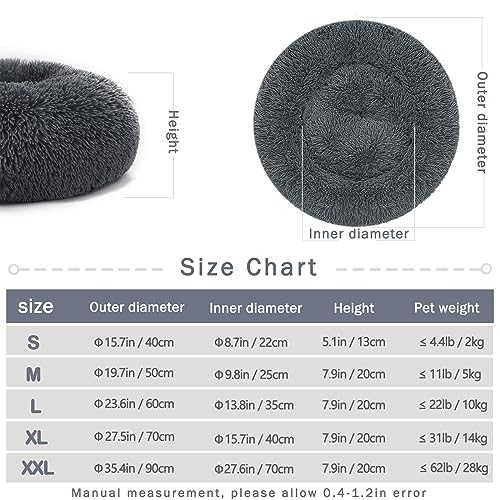 Hundebett Katzenbett Flauschig Rund aus Plüsch - Donut Kuscheliges Hundekissen Hundekorb Waschbar S/M/L/XL/XXL für Kleine, Mittelgroße und Große Hunde, Katzen und Andere Haustiere (M-50cm, Dunkelgrau)