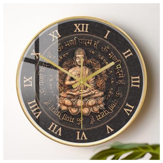 Lotus Position Buddha Wall Clock with Wood Frame, 12 Inch Tibetan Buddhist Religious Clock Silent Non Ticking Battery Operated Vintage Shakyamuni Wall Clock for Mindfulness Meditation Gift