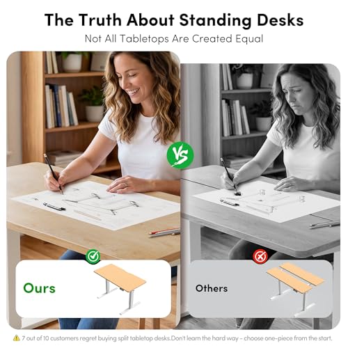 Image of FEZIBO One-Piece Standing Desk, 40 inchx24 inch Seamless Tabletop Electric Height Adjustable for Home Office, Study Rooms & Multi-Device Workstations, Maple