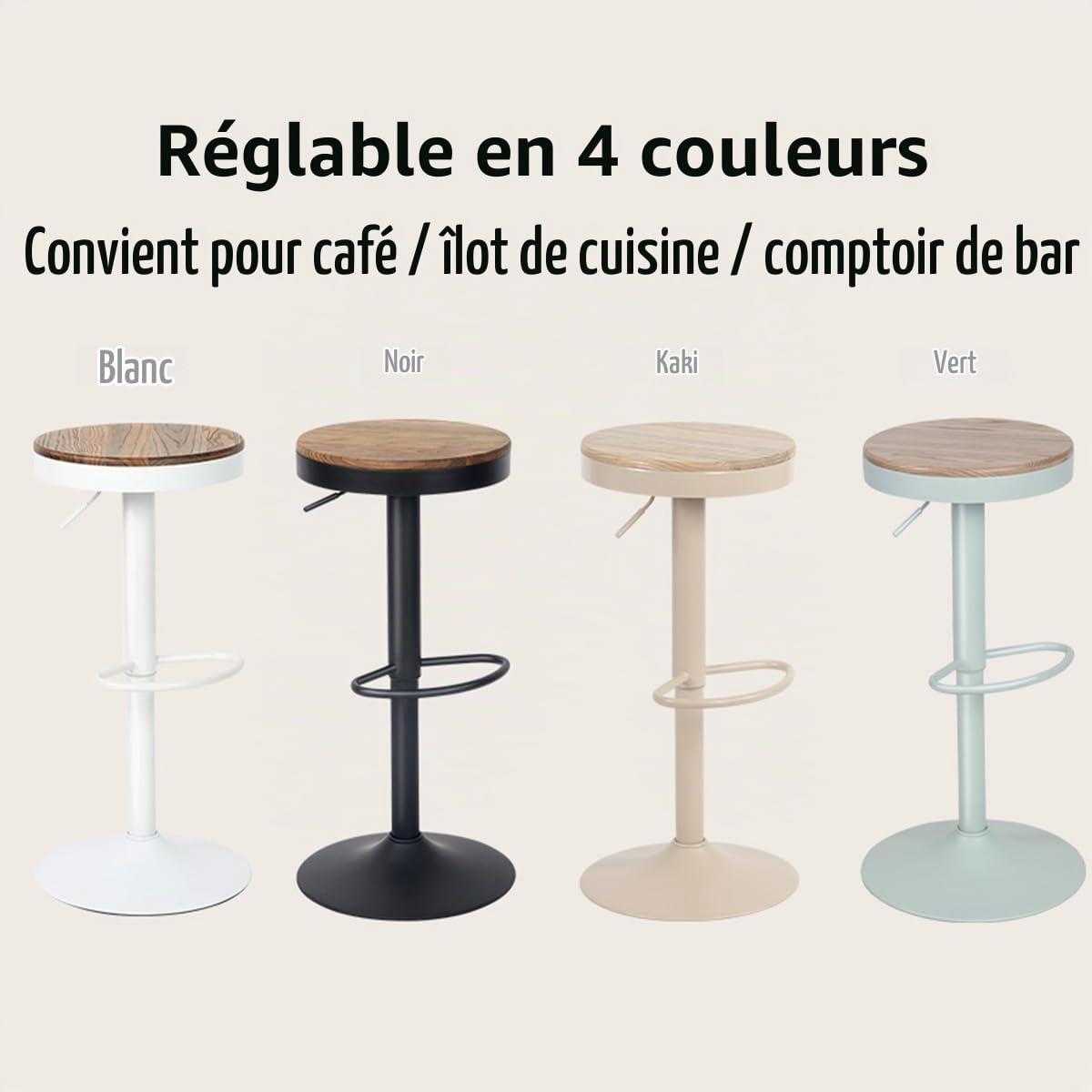 YOUNIKE Tabouret de Bar Lot de 2, Chaise de Bar à Manger en Bois Massif, Tabouret Haut Vintage, Tabouret Haut réglable pivotant, Facile à Assembler, Cuisine et Maison, Vert