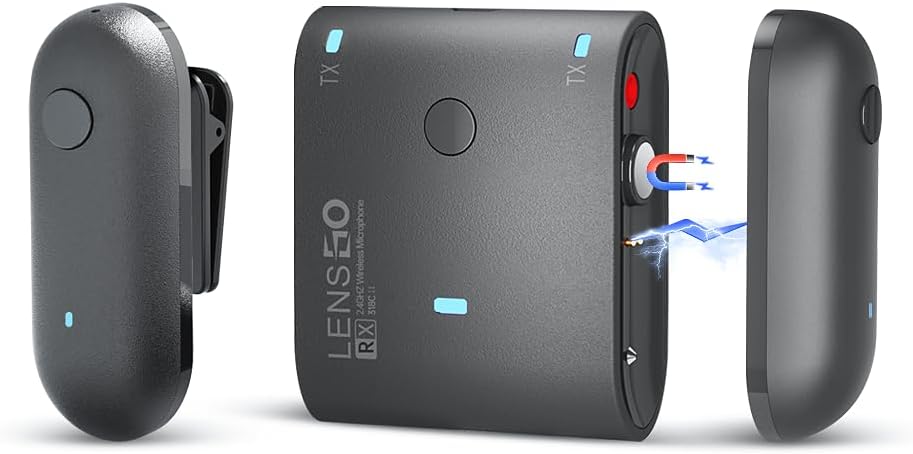LENSGO 318C II 2.4GHz Dual Clip on Wireless Lavalier Microphone for DSLR/SLR Camera Camcorder iPhone Android Rechargeable Lapel Mic for Video Recording Interview TikTok YouTube Live Streaming -W