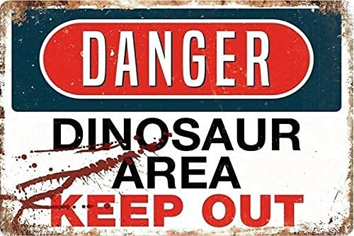 RIFOSA 12"x16" Danger Dinosaur Area Tin Metal Sign Wall Art Plaque Garden House Signs โ image 1