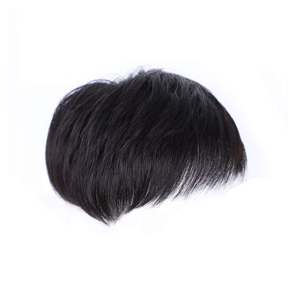 HUHULL Wigs For Men Toupee Mens Wig Black Short Hair Wigs Cut Wig Short Wigs Men Wig Bald Replacement Hair Male Bald Patch Headband Short Clip Reissue Block Wig For Male