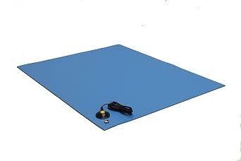 ESD Dissipative Workbench, Desktop Mat with Grounding Cable - Three Layer, Vinyl 2ft by 2ft, Blue
