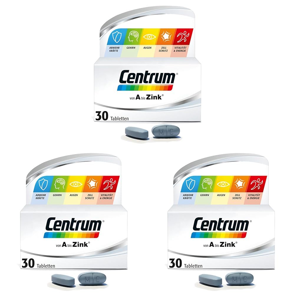 Centrum Von A bis Zink, 30 St. - Hochwertiges Nahrungsergänzungsmittel zur täglichen Komplettversorgung mit Mikronährstoffen - Verpackung kann variieren (Packung mit 3)