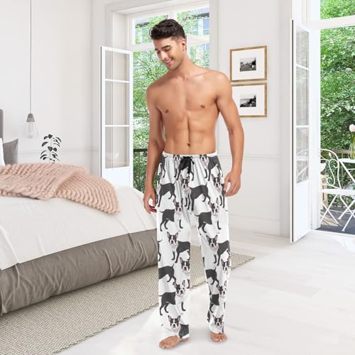 Men's Pajama Pants Boston Terrier Dogs Pattern Sleep Bottoms Lounge Sleepwear with Pockets Drawstring2