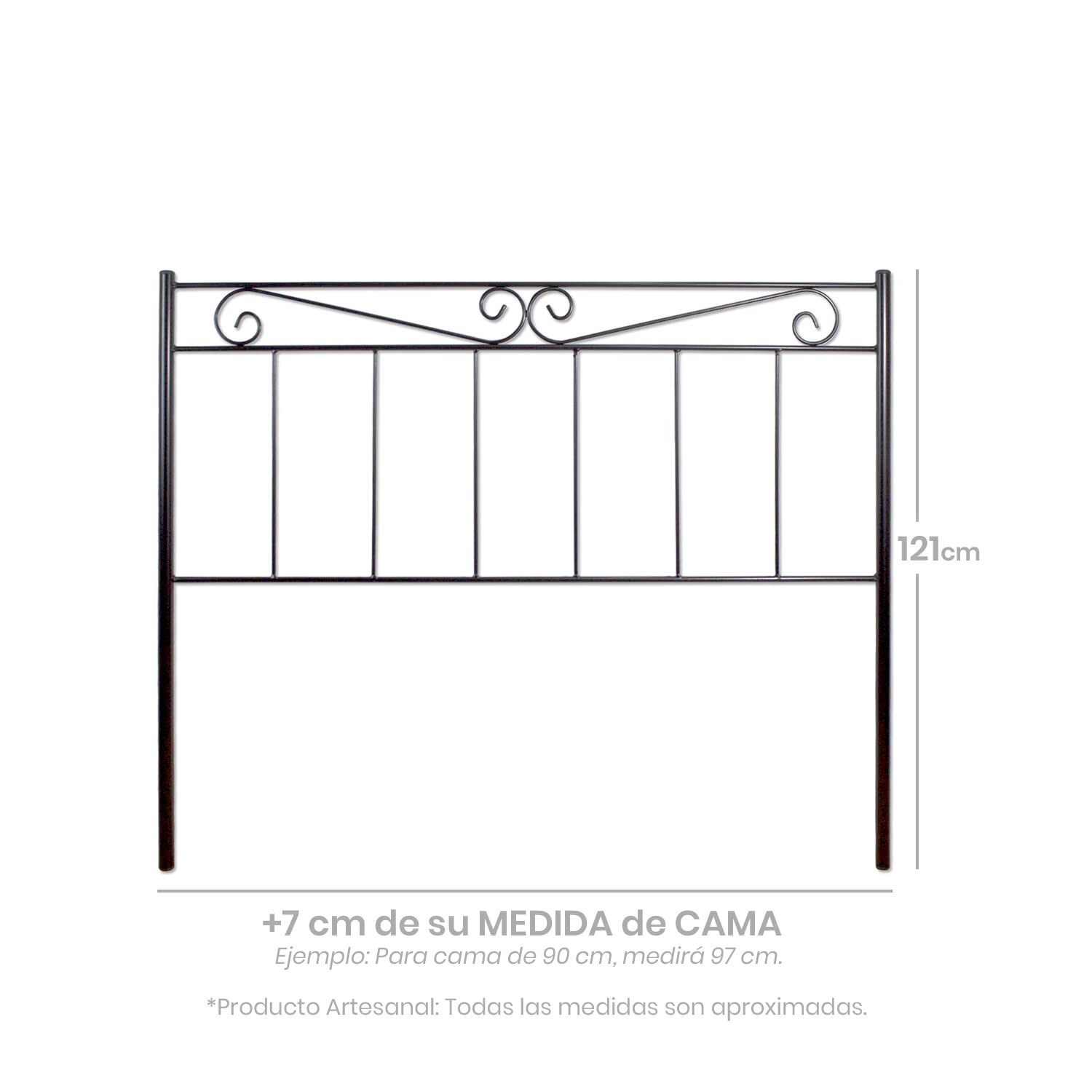 El Herrero Cabecero de Forja Valenciano | Cabezal para Cama de Matrimonio e Individual | Producto Artesanal Hecho en España Cama de 90 (97cm), Black