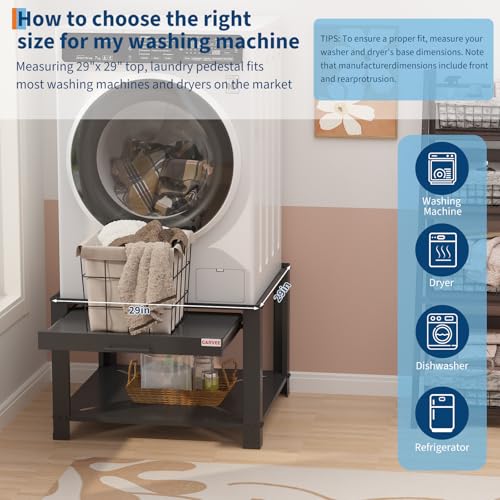 Image of Garvee 29 inch Laundry Pedestal with Pullout-Shelf, Pedestal Universal Fit Anti-Vibration Washing Machine Stand with Base Storage, 800 lbs Capacity, Black