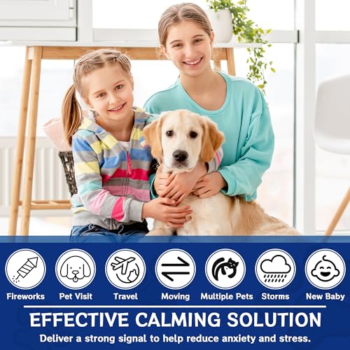 Jeweeio 6-in-1 Hund beruhigende Pheromon Diffuser (2 Stecker in + 4 Refills), Entlastung Angst, Sturm Stress & Indoor Verhalten Unterstützung, 120 Tag, Geruchlos sichere Formel