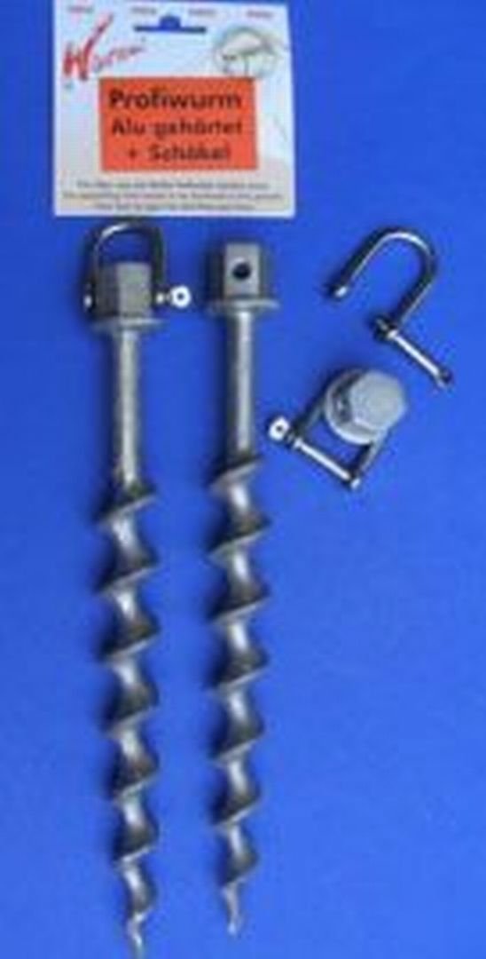 SCHIRMSTÄNDER - BODEN BEFESTIGUNG - ALU-FIX mit 2 Erdschrauber Wurmi® ALUMINIUM HERINGE 30 cm Lang - Set besteht aus 2 x Hakenstiftplatte + 2 x ALUMINIUM - Schraubheringen - STABIELO - Wurmi-Produkte ®MADE in GERMANY - LANGZEIT-TEST bestanden - INNOVATION