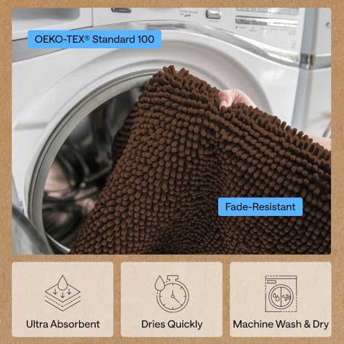 Image of GORILLA GRIP SoakSTOPPER Dog Door Mat, Machine Washable Rug Absorbent Doormat Captures Moisture Mud Dirt, Quick Dry Soft Chenille Entryway Rugs Indoor Entrance Mats for Dog Paws, 24x17 Brown