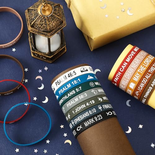 Image of JUNEBRUSHS 64pcs Bible Verse Rubber Bracelets Bulk Inspirational Christian Rubber Silicone Wristbands Religious bible bracelet for Men Women Party Christian Gifts Supplies(16 Designs), 8 Inches,